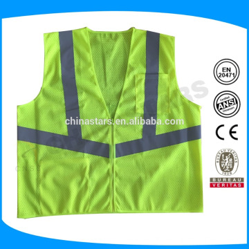 ANSI fluo yellow high visibility reflective Safety Vest with zipper